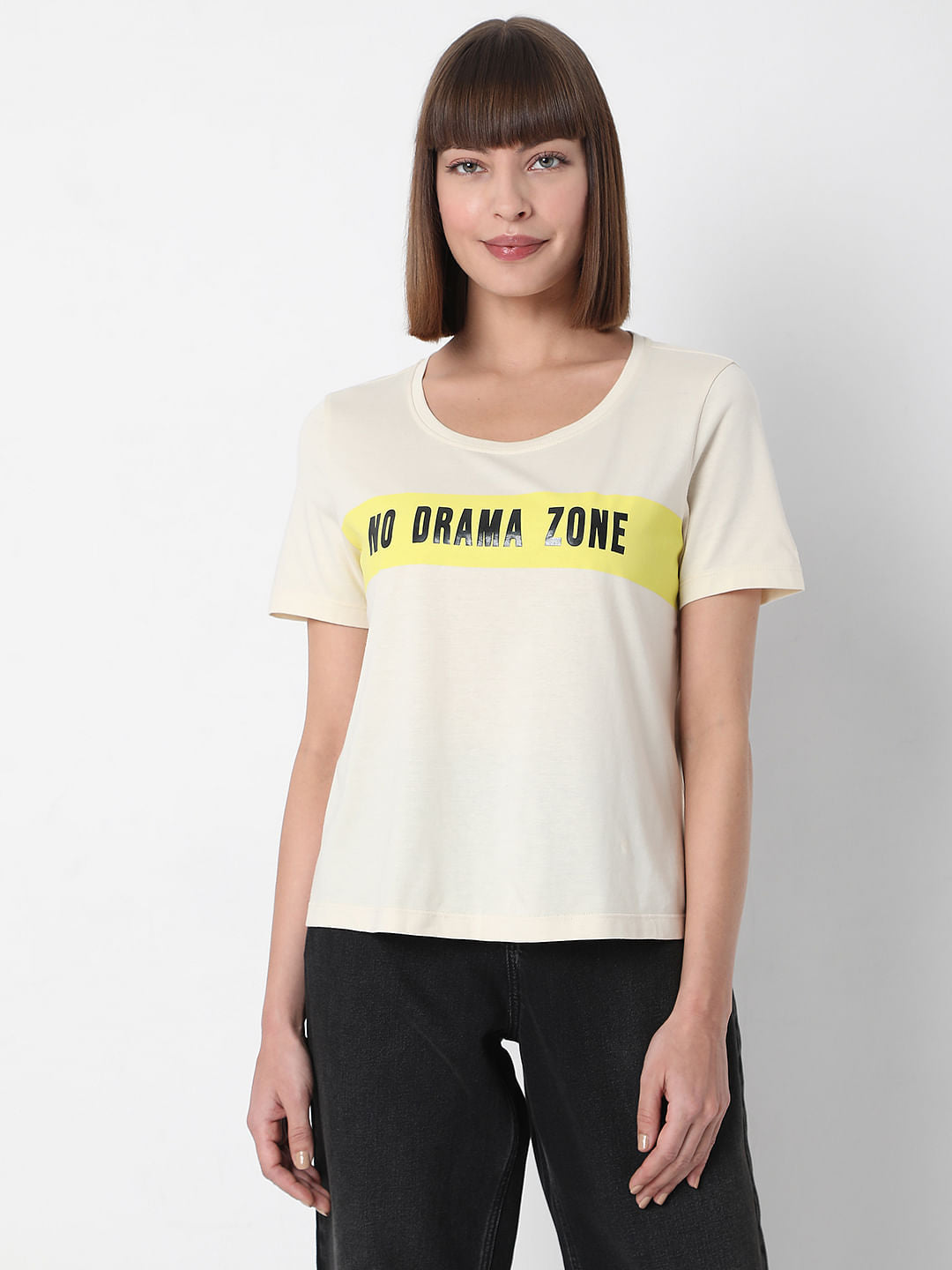 Beige Slogan Print T-Shirt
