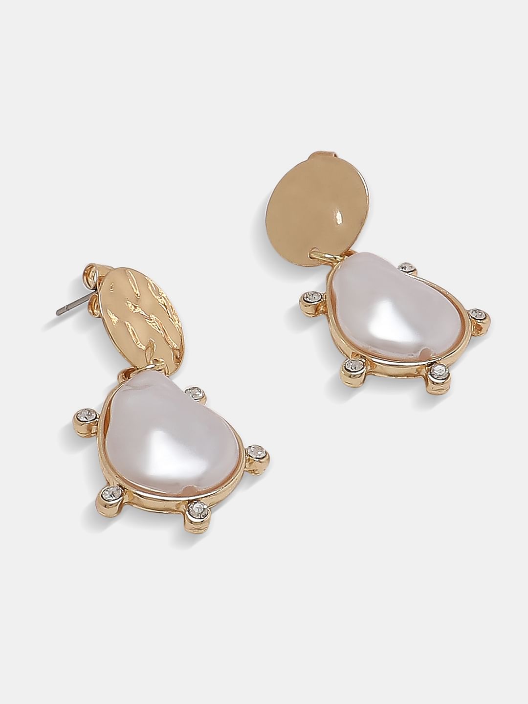 Gold Pearl Embellished Drop Earrings