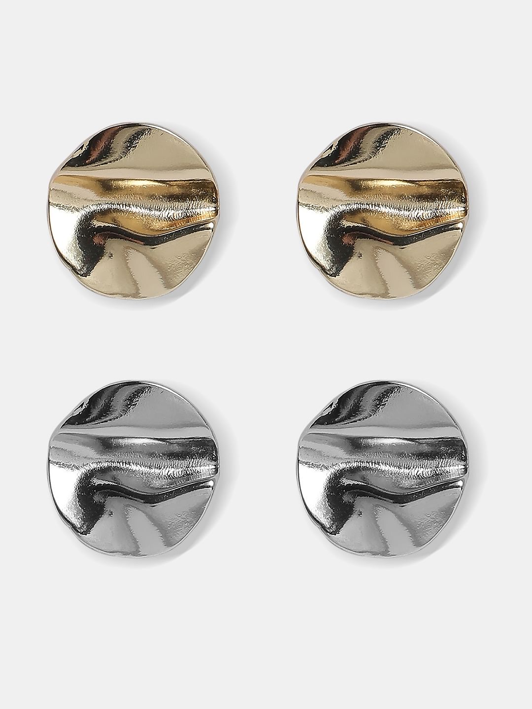 Pack Of 2 Round Plate Earrings - Gold & Silver