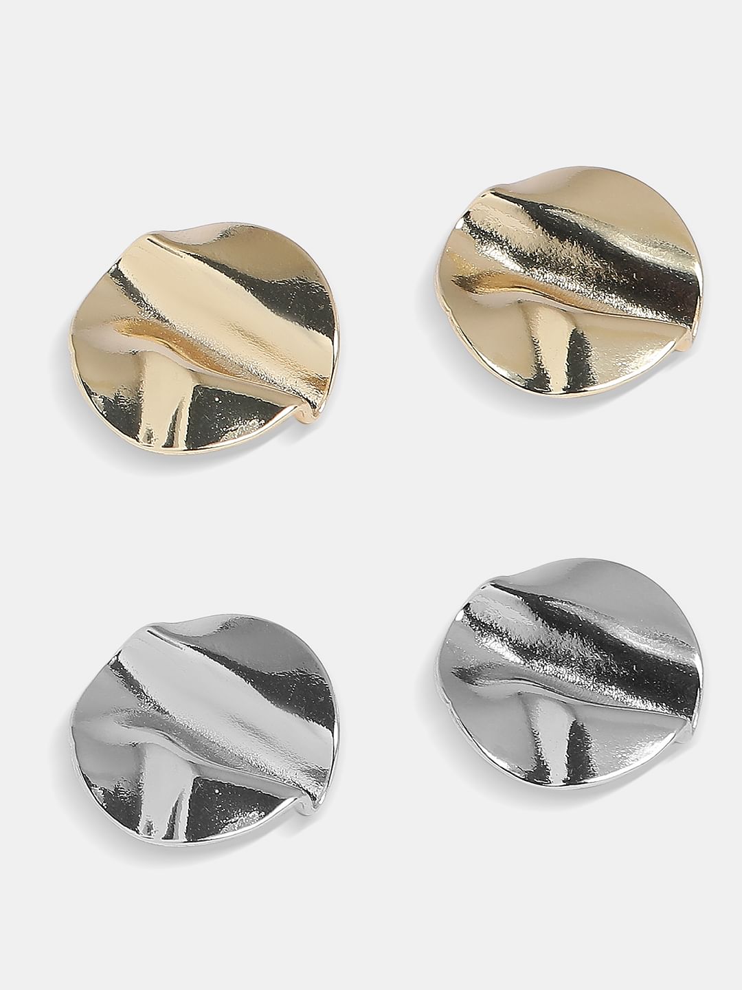 Pack Of 2 Round Plate Earrings - Gold & Silver