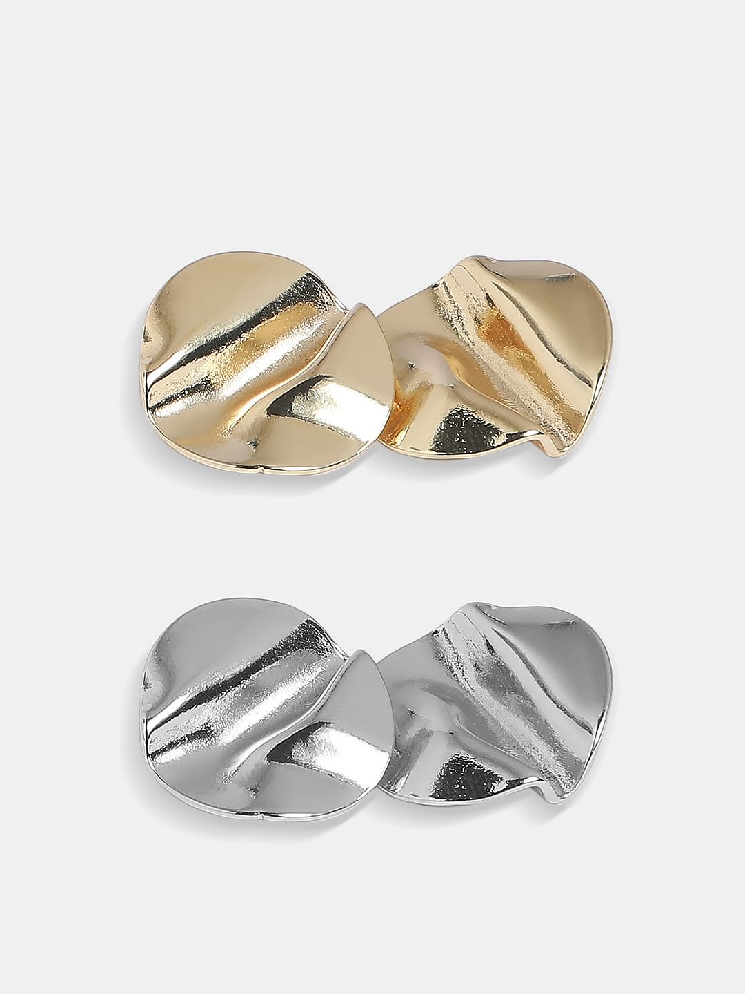 Pack Of 2 Round Plate Earrings - Gold & Silver