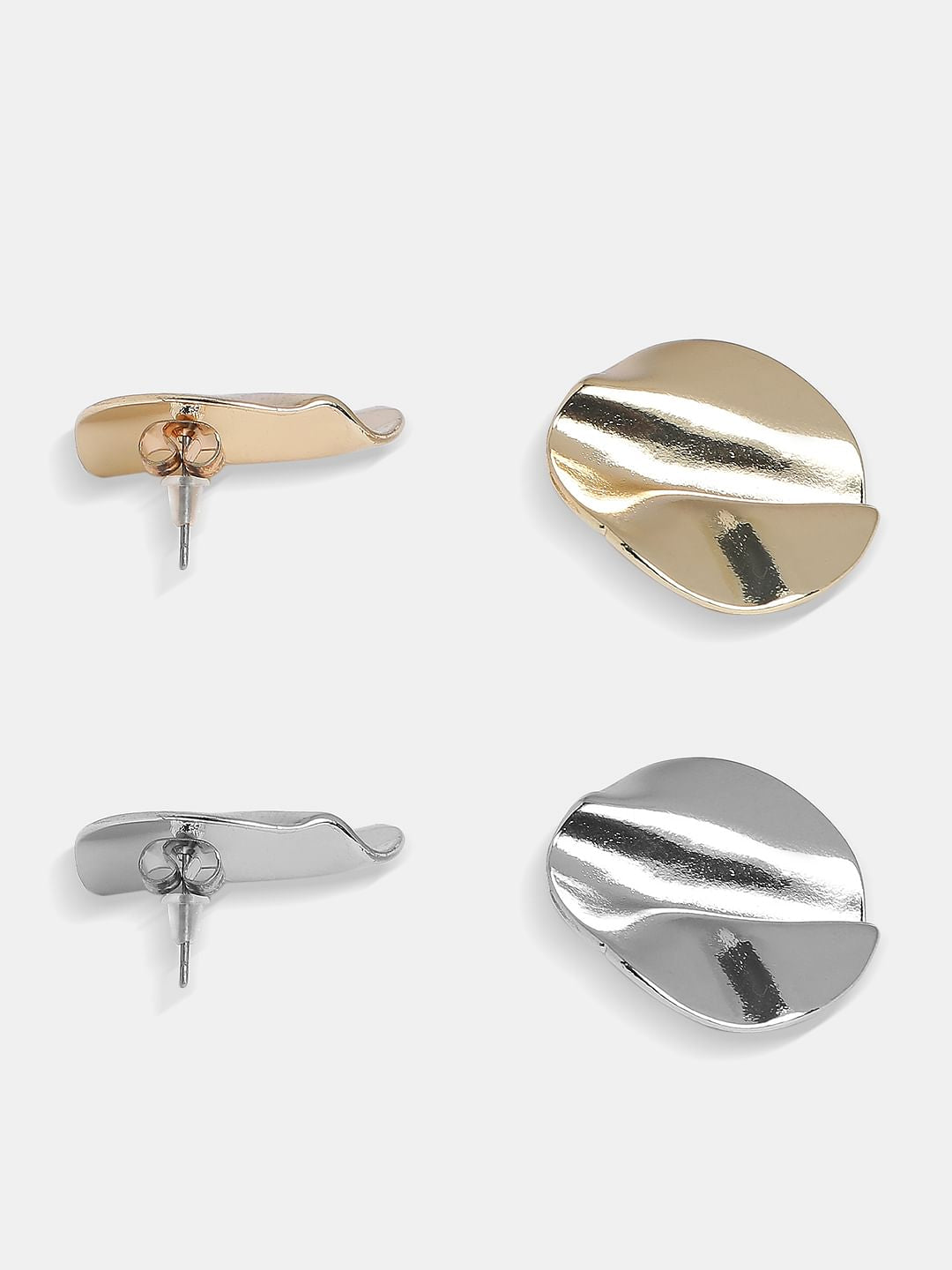 Pack Of 2 Round Plate Earrings - Gold & Silver