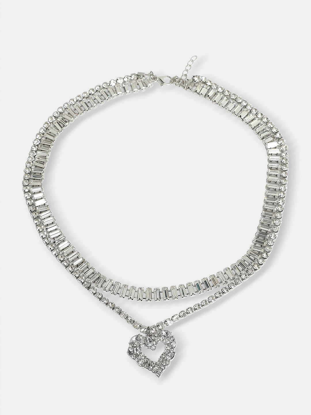 Silver Crystal Layered Necklace