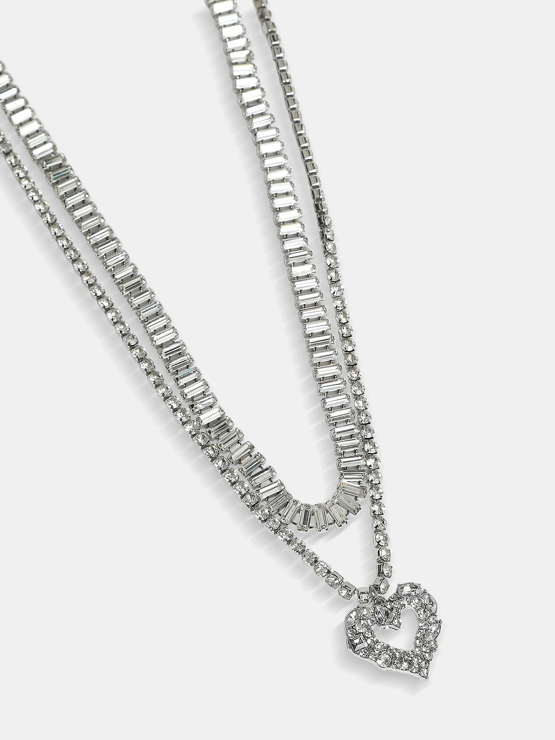 Silver Crystal Layered Necklace