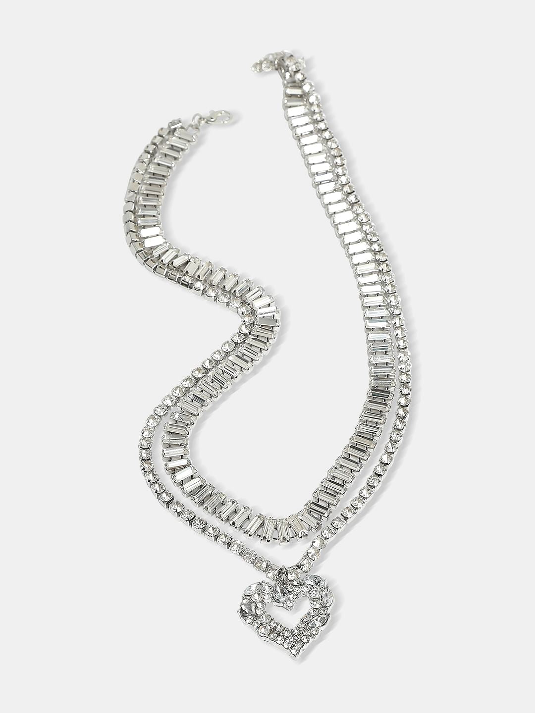 Silver Crystal Layered Necklace