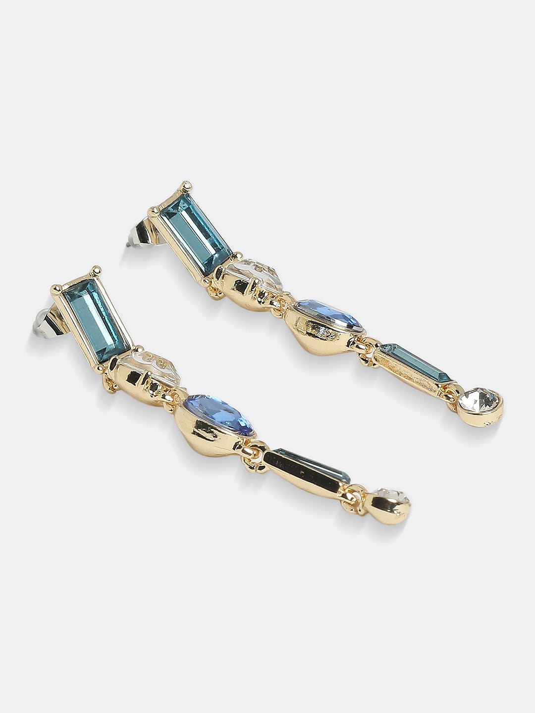 Blue Gemstone Long Drop Earrings