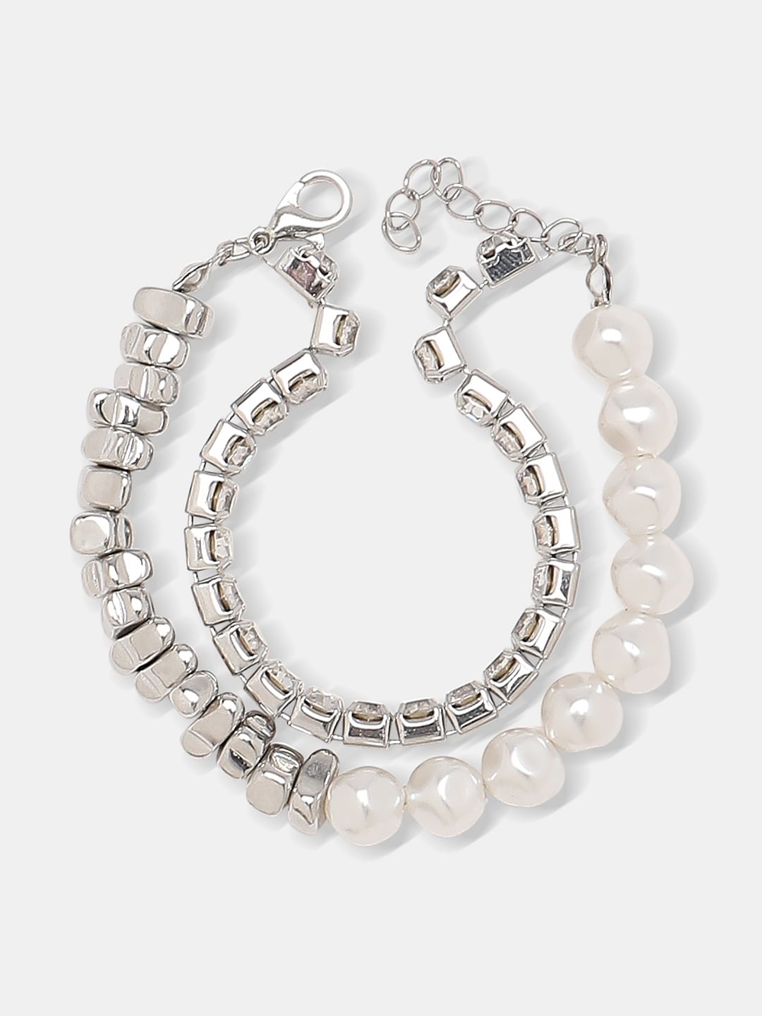 Silver Pearl Embellished Bracelet