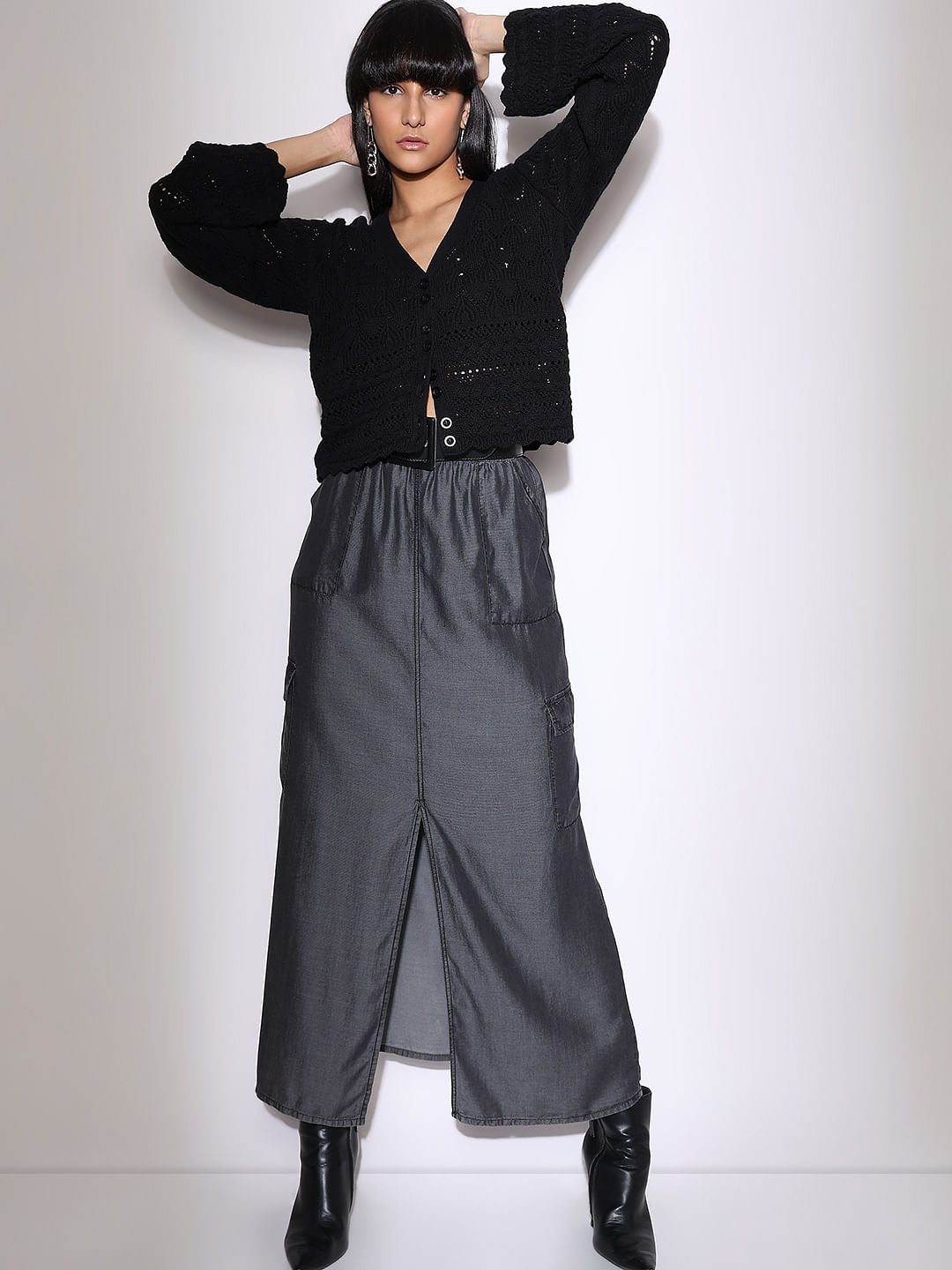 Black Pointelle Cardigan