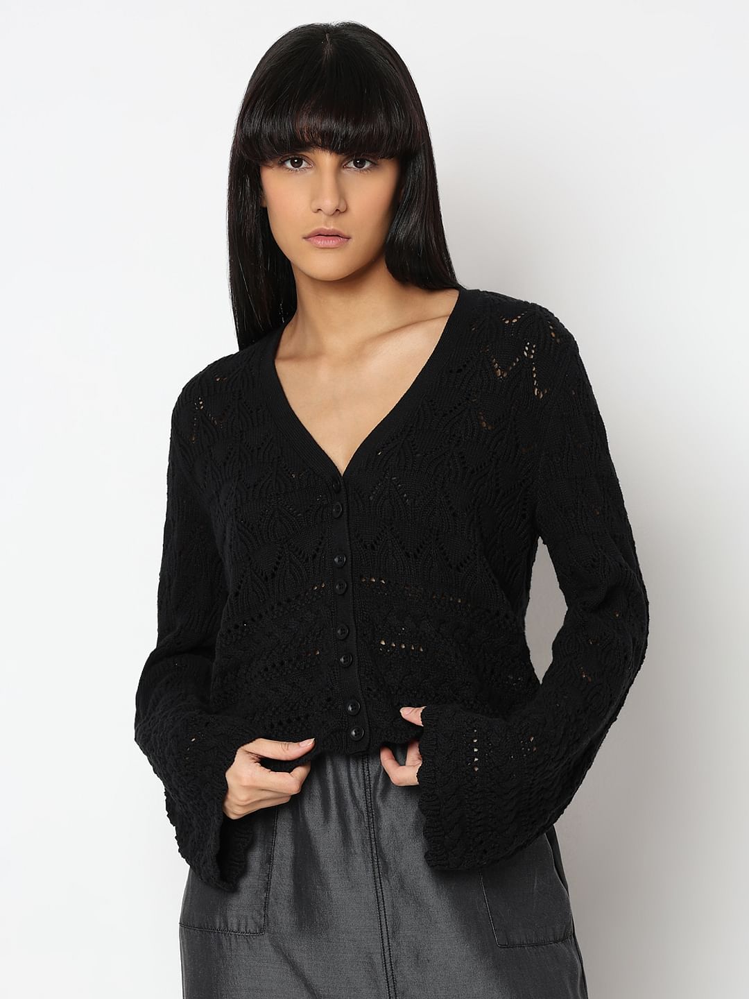 Black Pointelle Cardigan