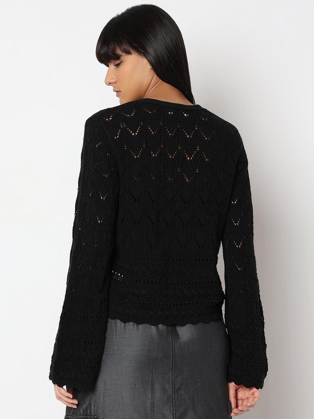 Black Pointelle Cardigan