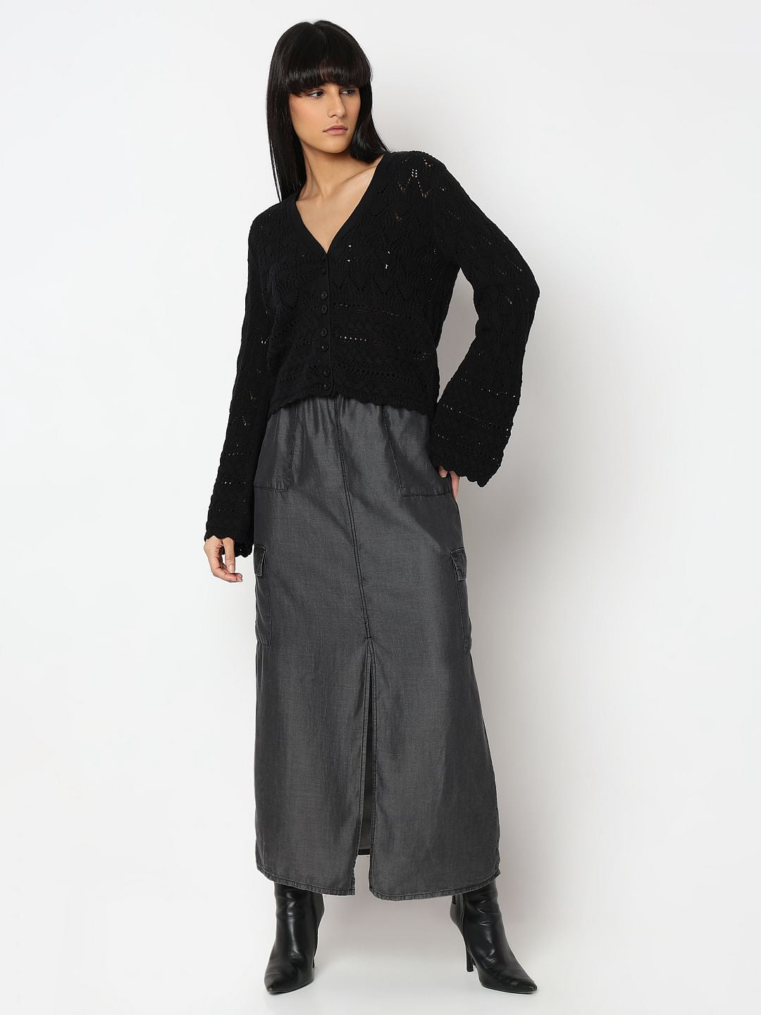 Black Pointelle Cardigan