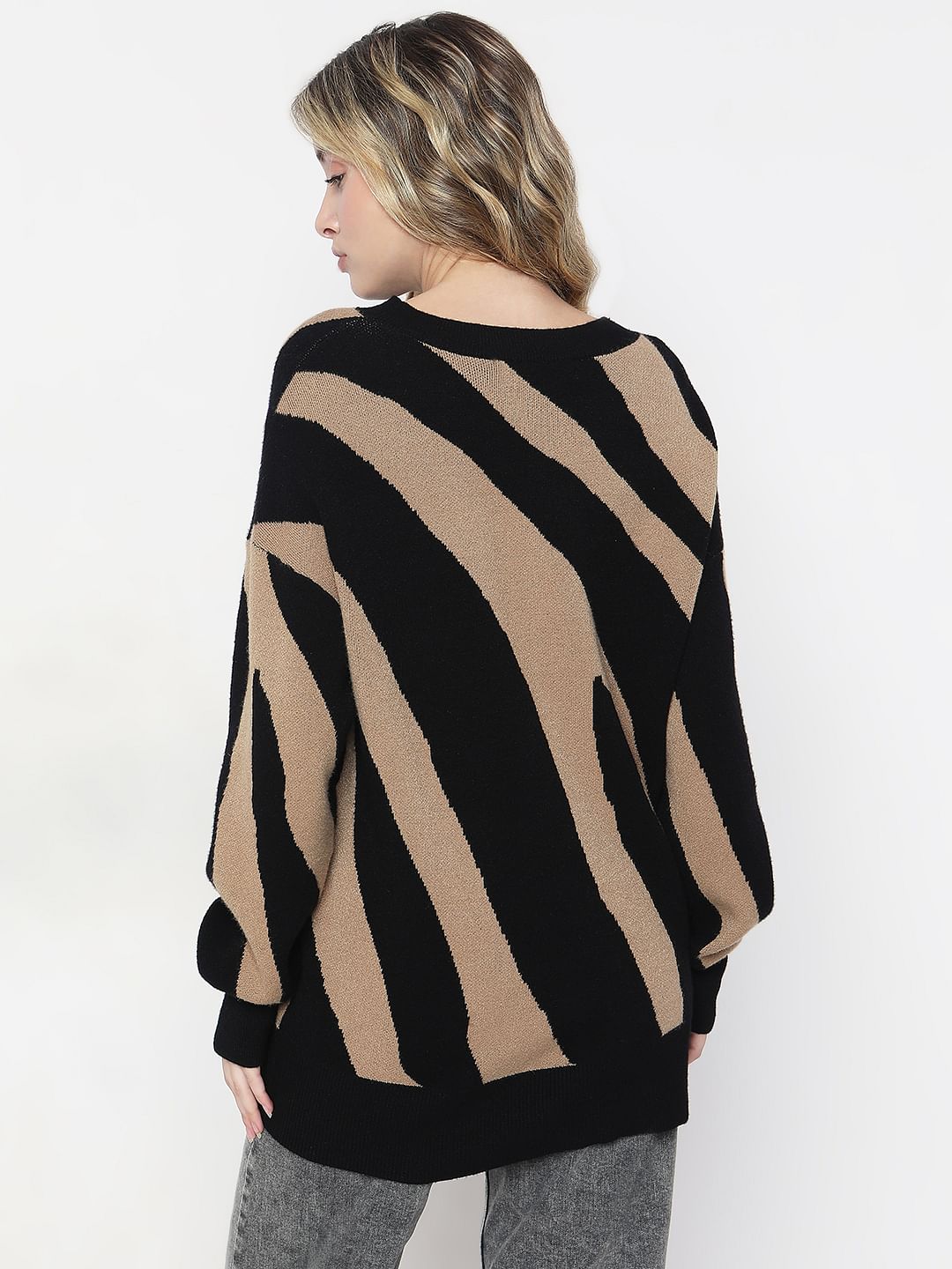 Black Abstract Print Long Pullover