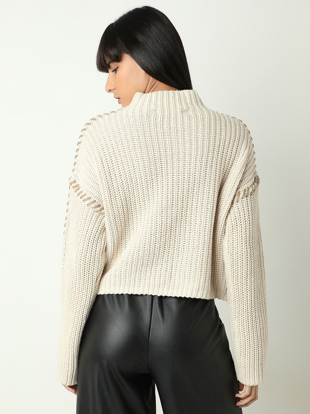 White Funnel Neck Pullover