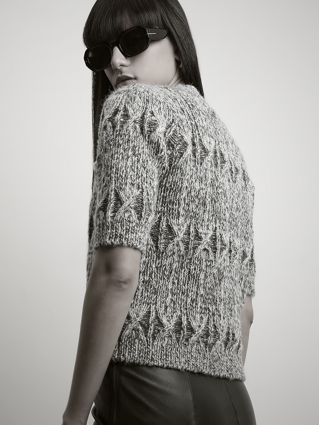 Grey Jacquard Knit Pullover