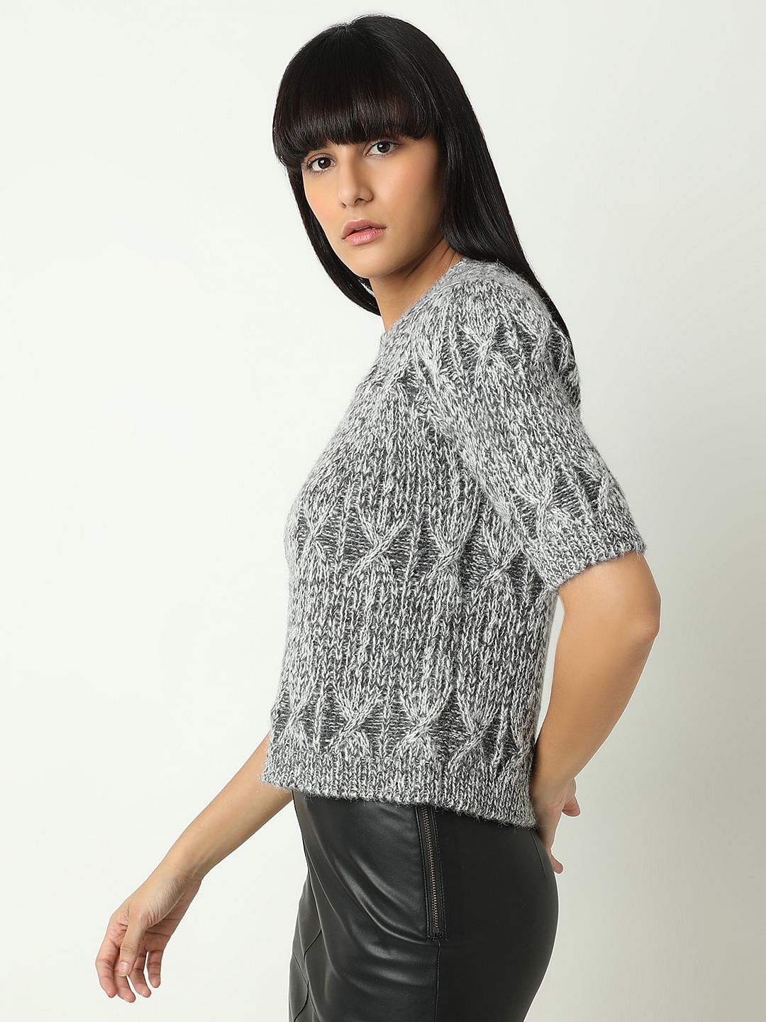 Grey Jacquard Knit Pullover