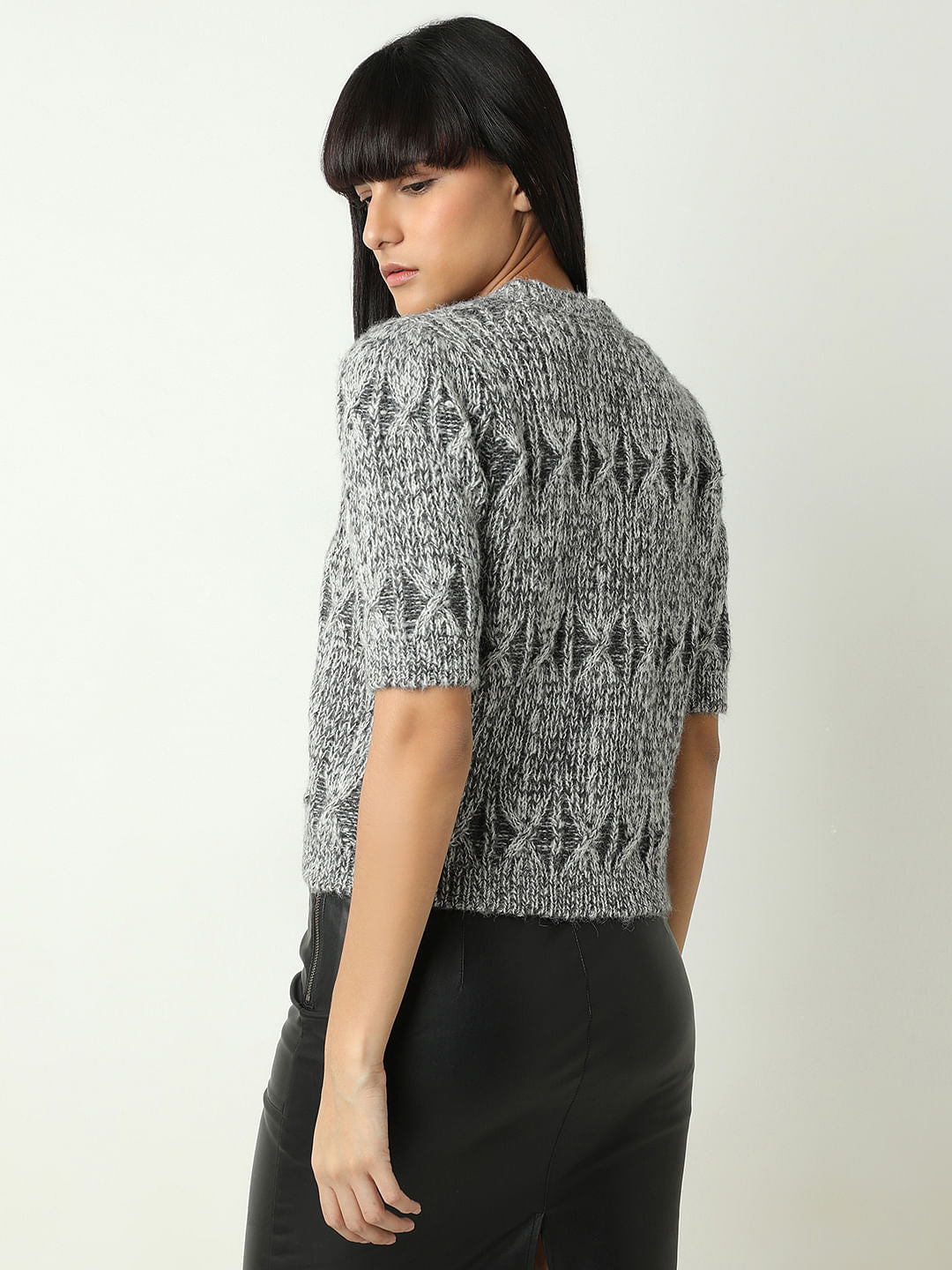 Grey Jacquard Knit Pullover