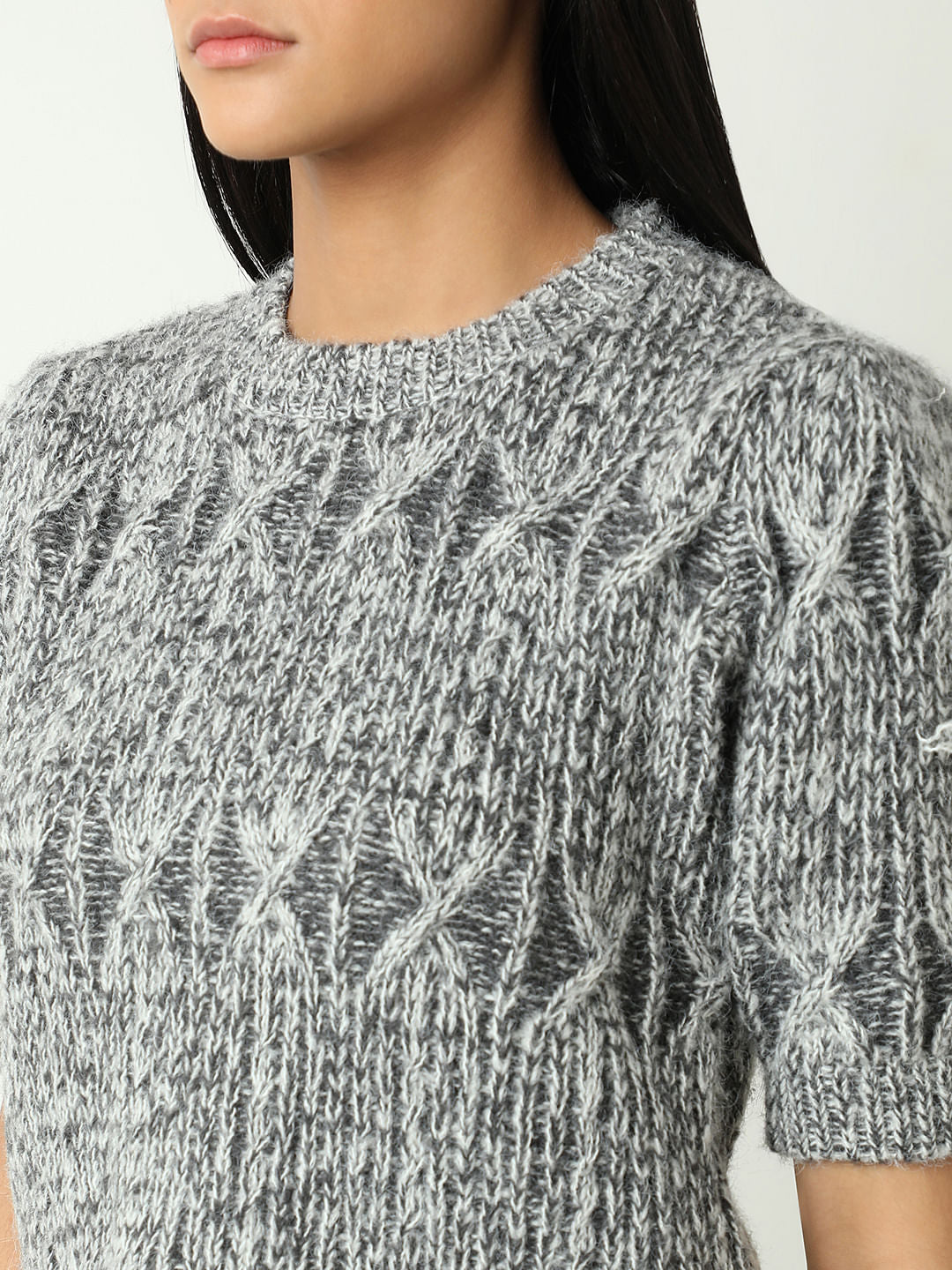Grey Jacquard Knit Pullover