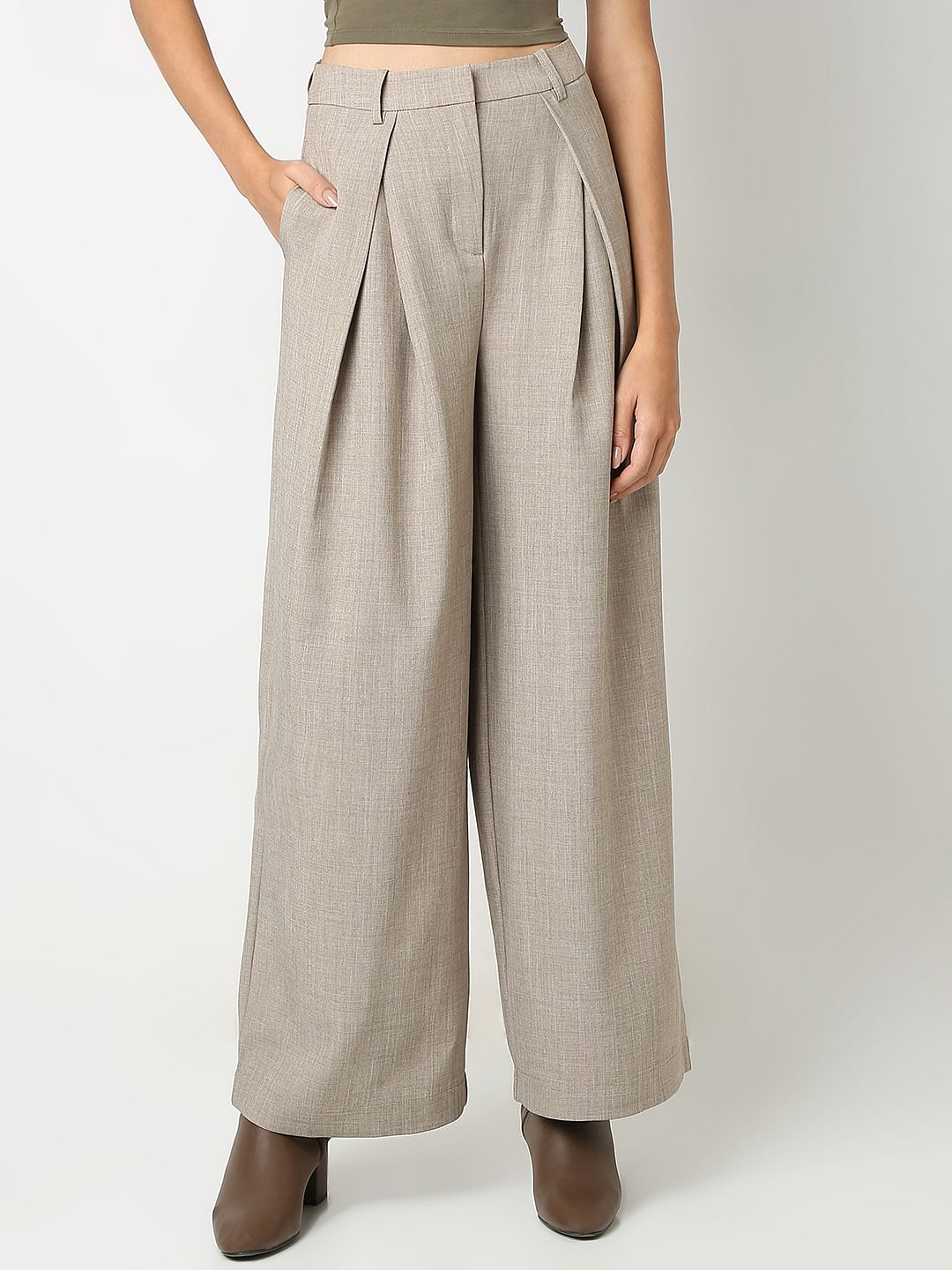 Taupe Grey Box Pleat Co-Ord Set Pants