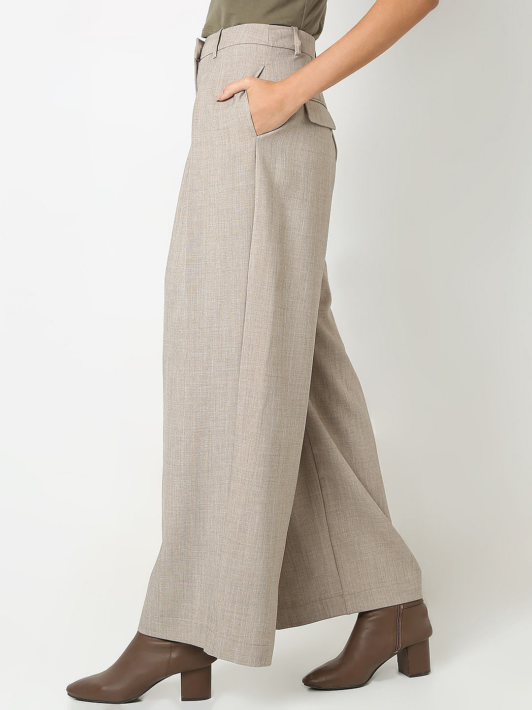 Taupe Grey Box Pleat Co-Ord Set Pants