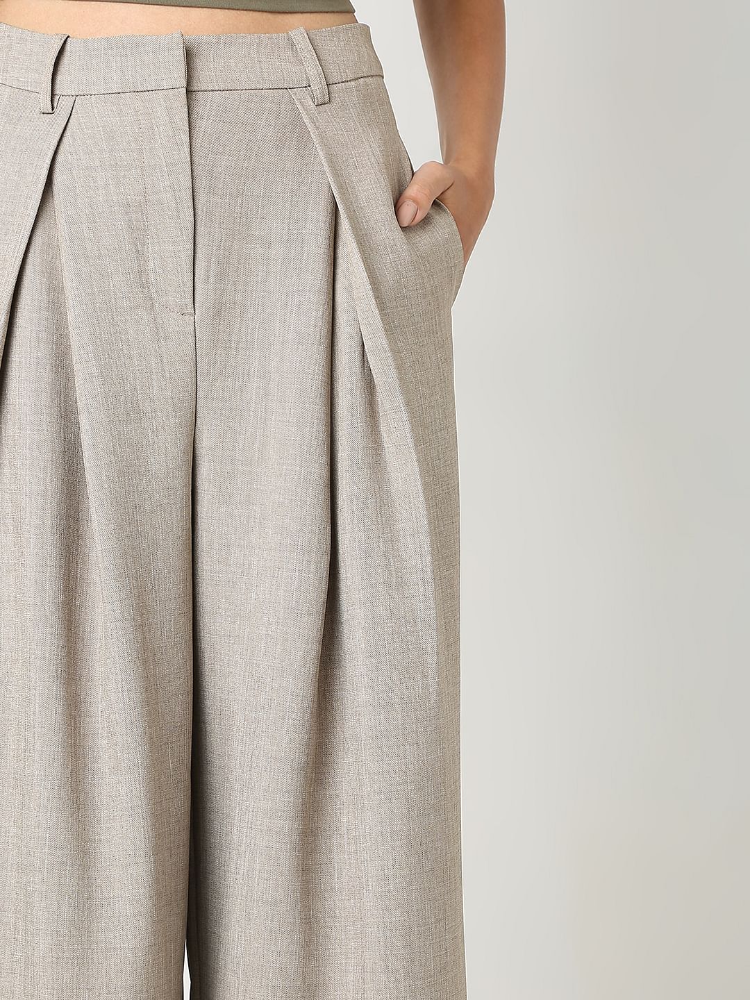 Taupe Grey Box Pleat Co-Ord Set Pants