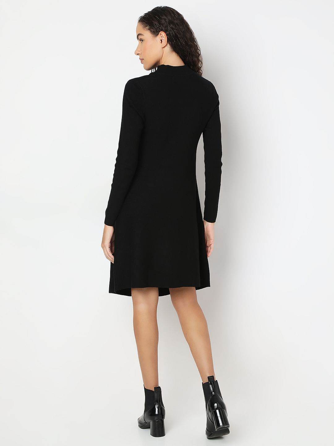 BLACK ZIP-NECK DRESS