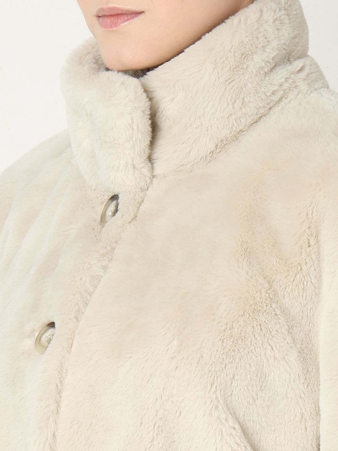 BEIGE FAUX FUR JACKET