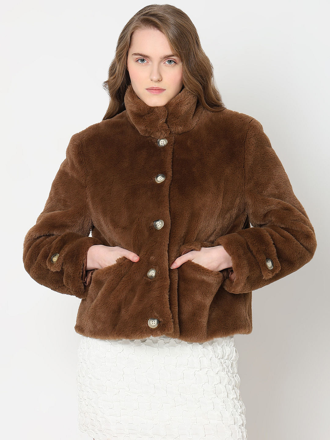 DARK BROWN FAUX FUR JACKET
