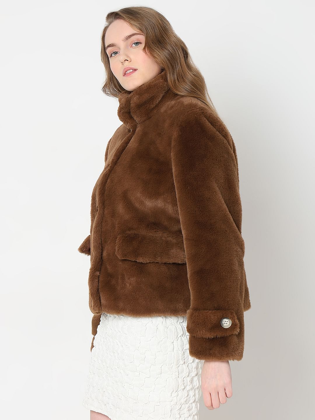 DARK BROWN FAUX FUR JACKET