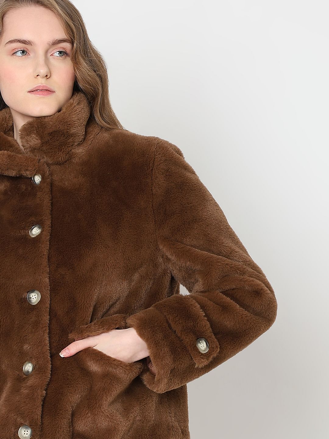 DARK BROWN FAUX FUR JACKET