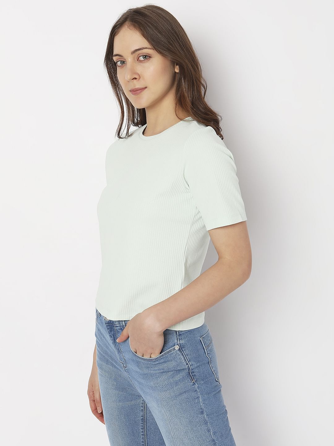 Green Ribbed T-Shirt