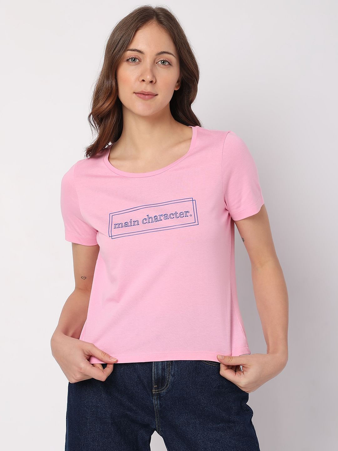 Pink Text Print T-Shirt