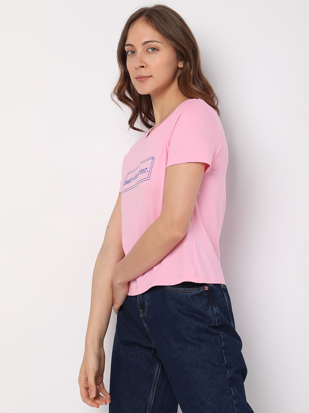 Pink Text Print T-Shirt