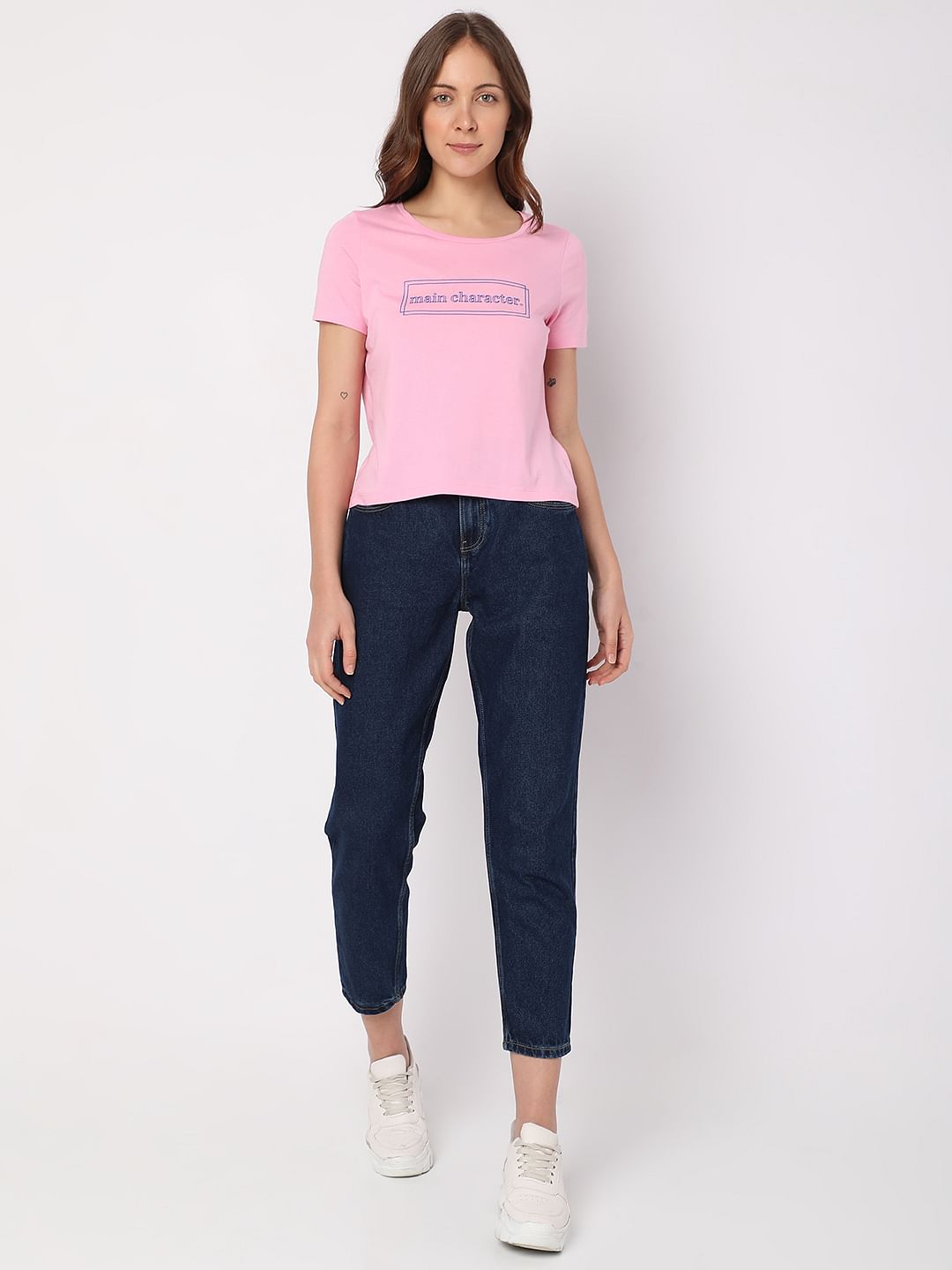 Pink Text Print T-Shirt