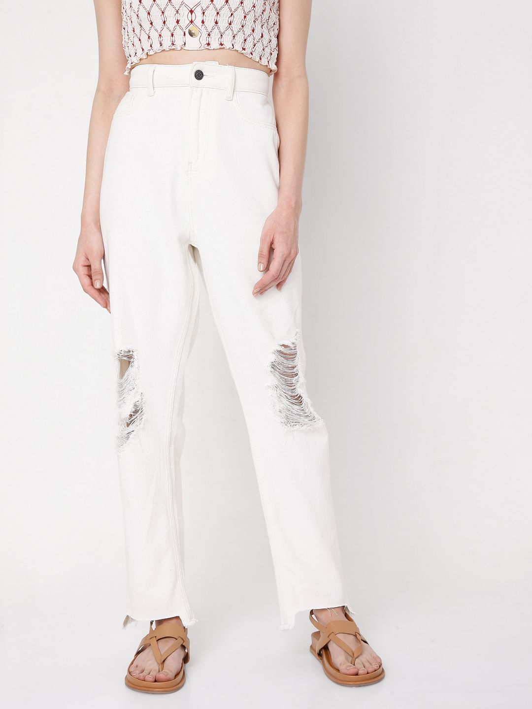 White Ripped Mom Jeans