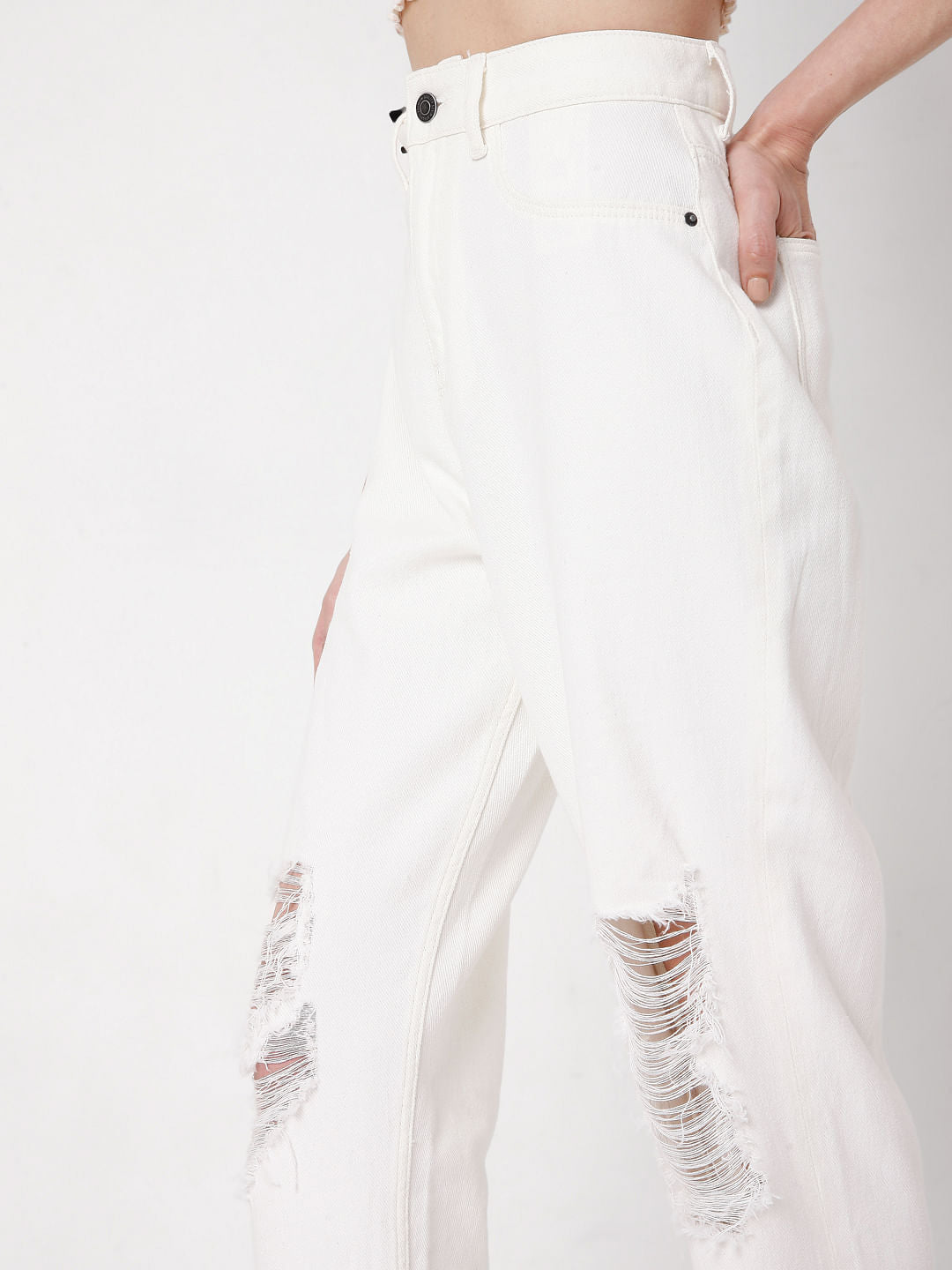 White Ripped Mom Jeans