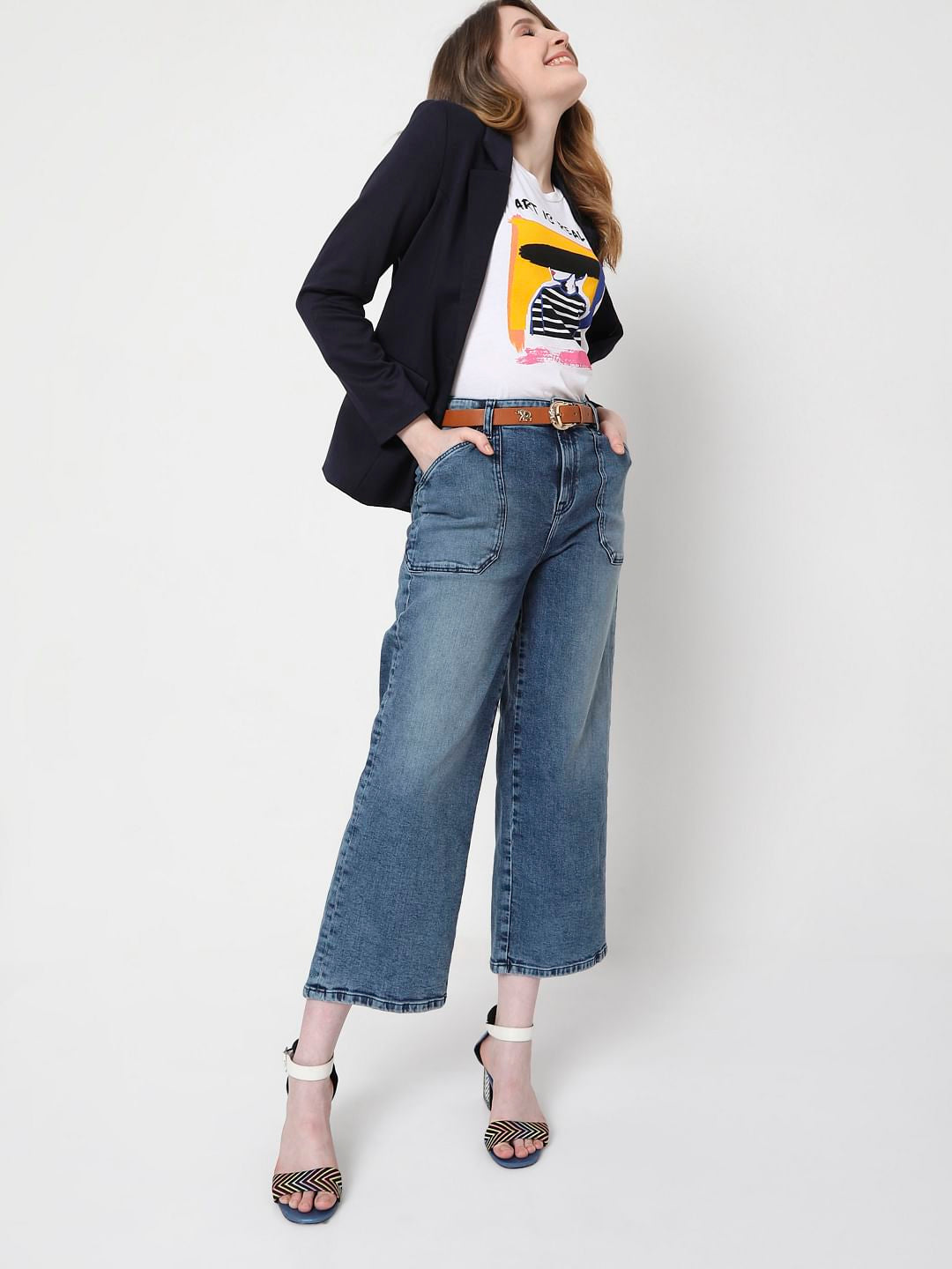 Blue Mid Rise Straight Fit Jeans