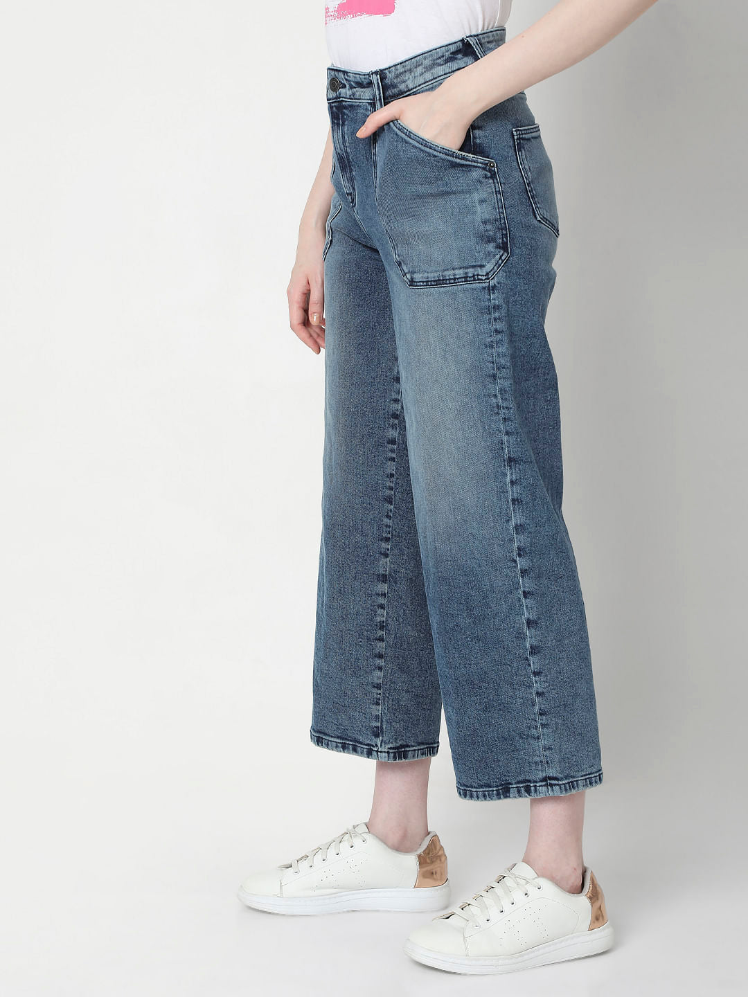 Blue Mid Rise Straight Fit Jeans