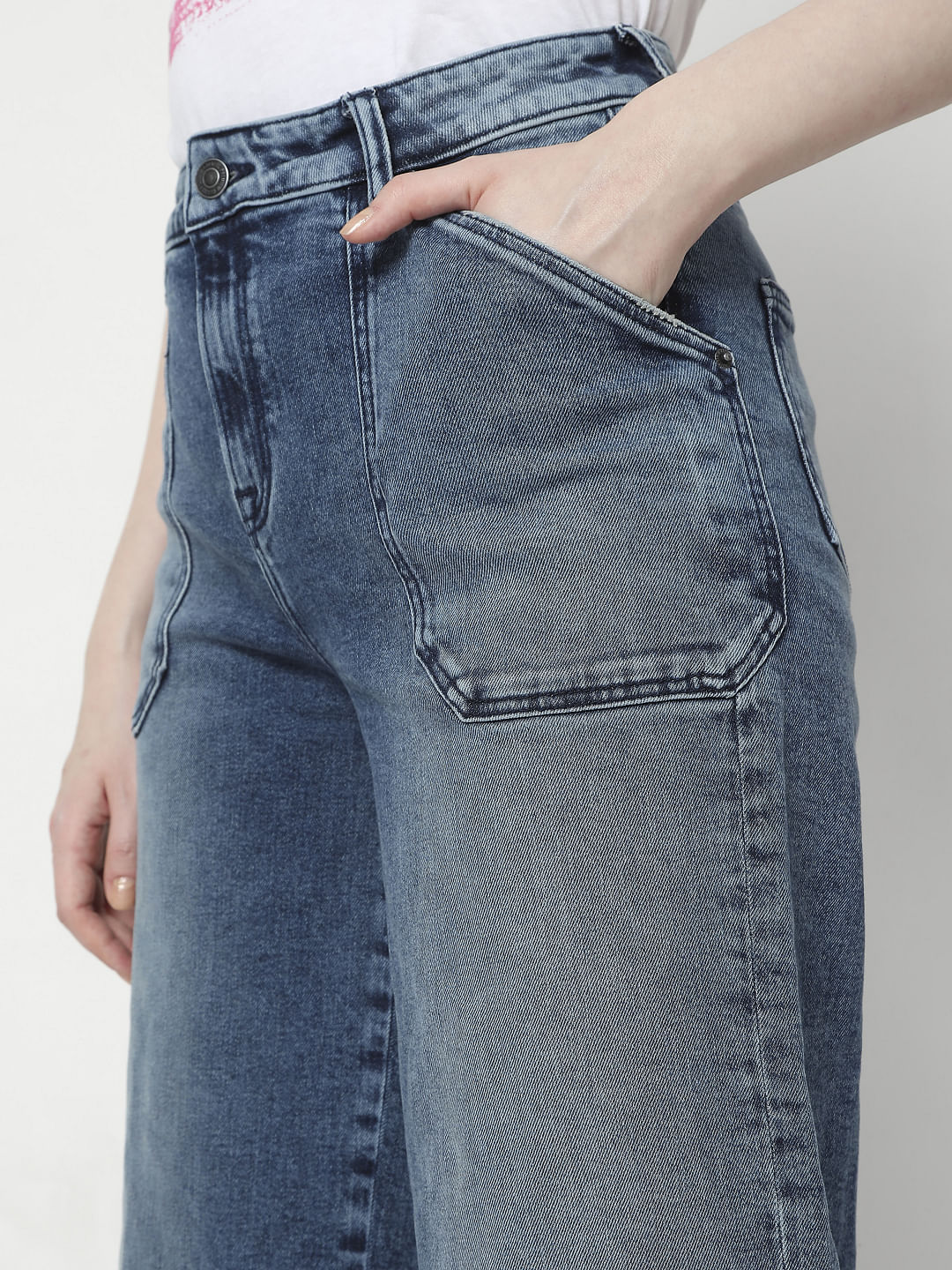Blue Mid Rise Straight Fit Jeans