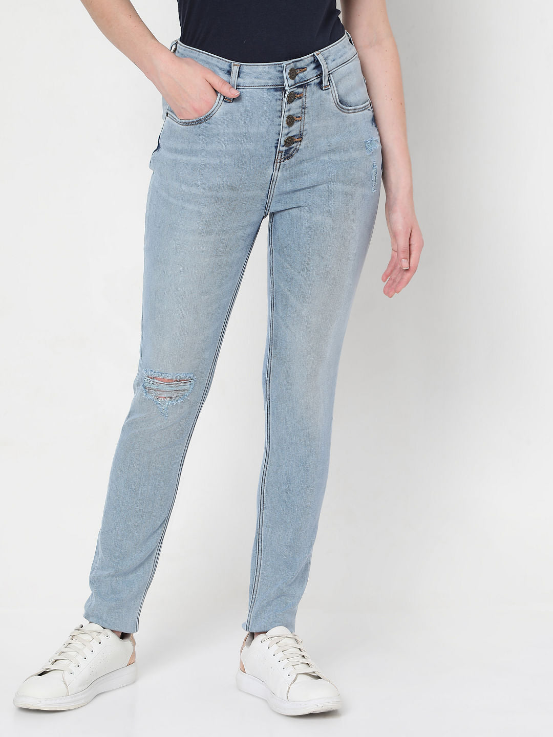 Blue High Rise Ripped Wendy Skinny Jeans