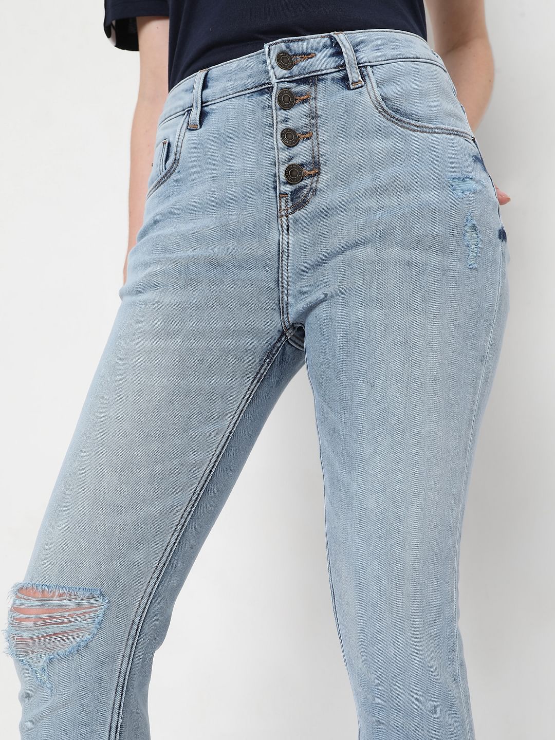 Blue High Rise Ripped Wendy Skinny Jeans