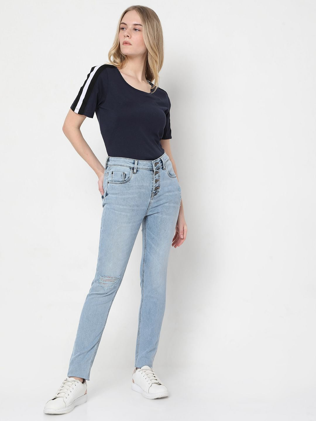 Blue High Rise Ripped Wendy Skinny Jeans