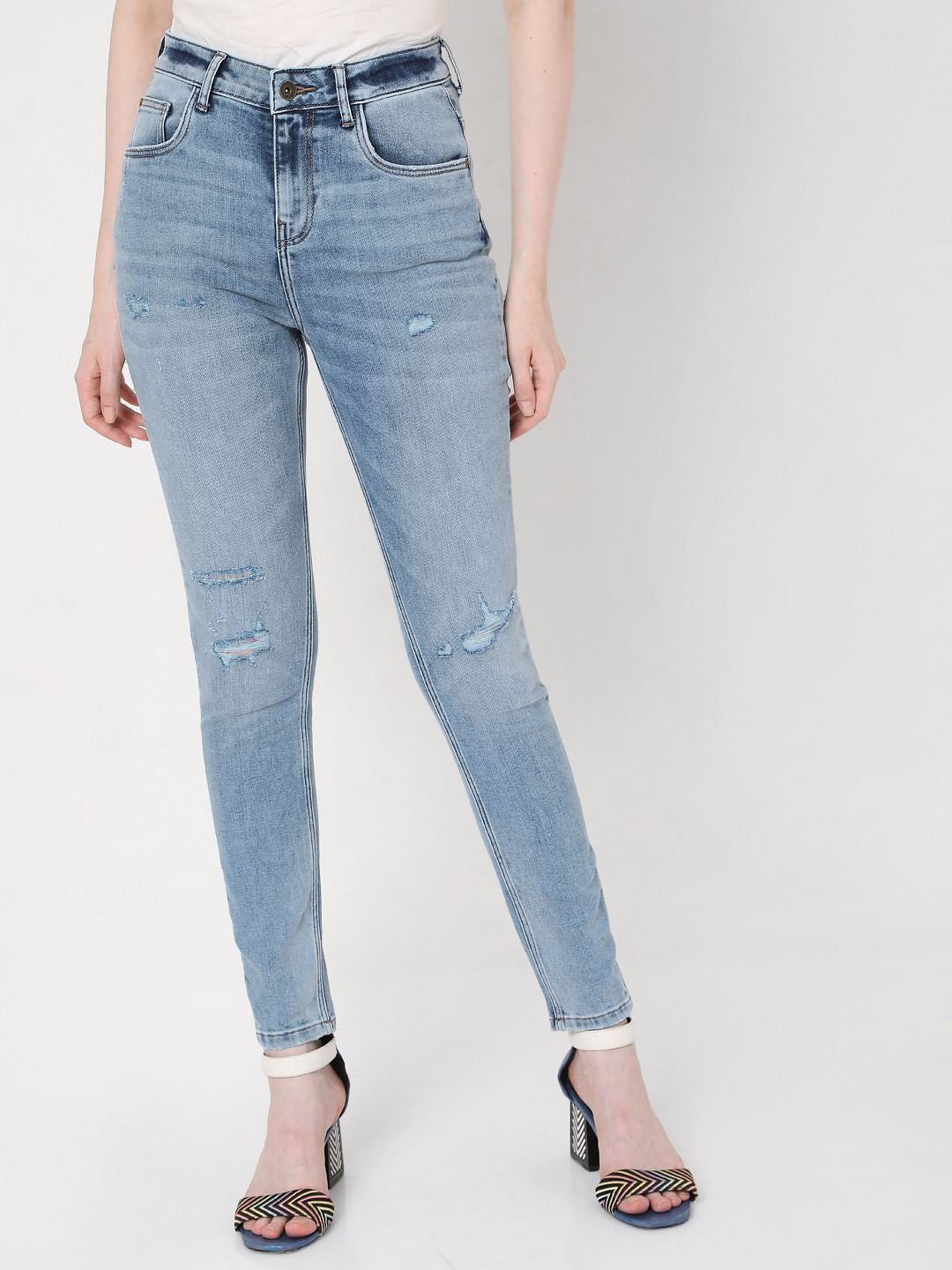Blue High Rise Ripped Wendy Skinny Jeans