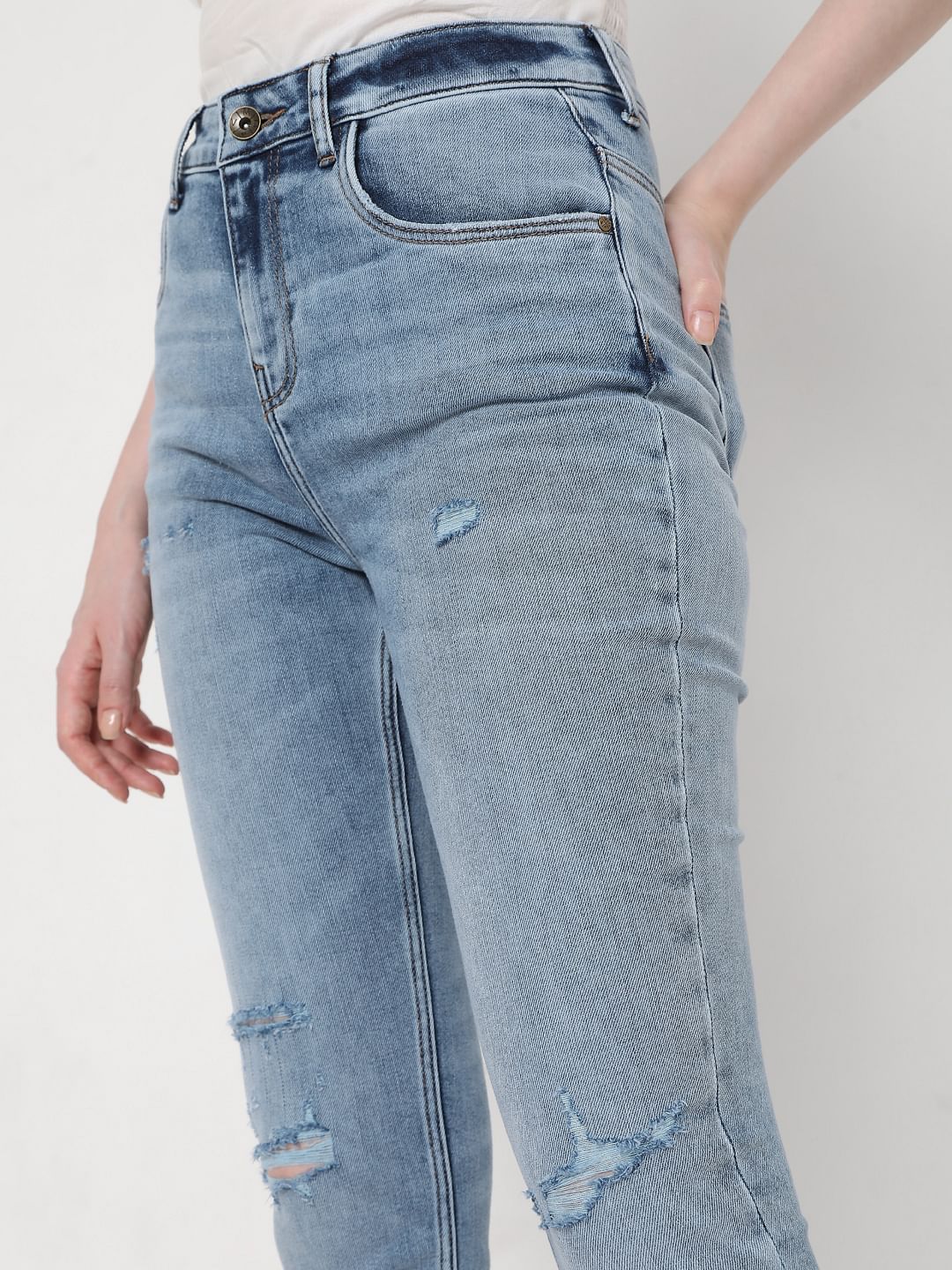 Blue High Rise Ripped Wendy Skinny Jeans