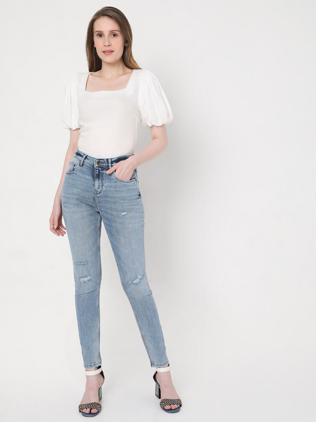 Blue High Rise Ripped Wendy Skinny Jeans