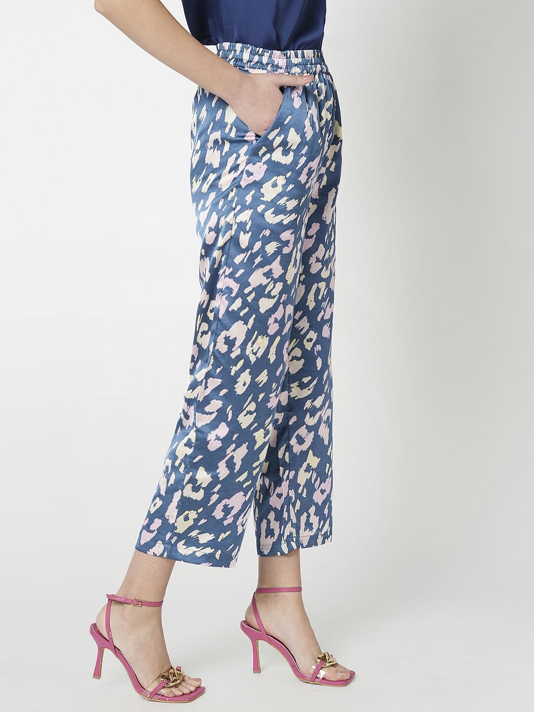 I.Scenery By Vero Moda Blue High Rise Printed Pants