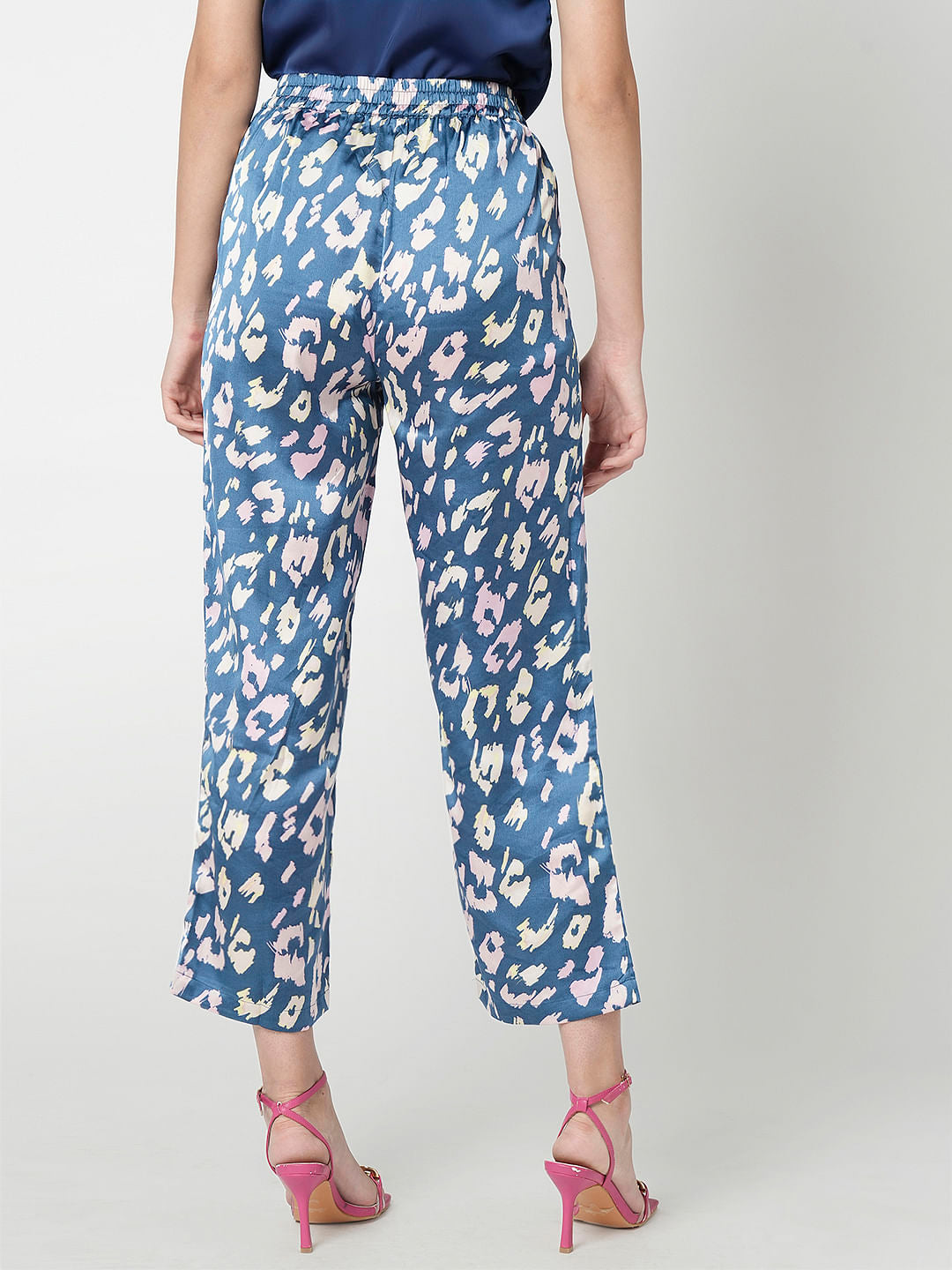 I.Scenery By Vero Moda Blue High Rise Printed Pants