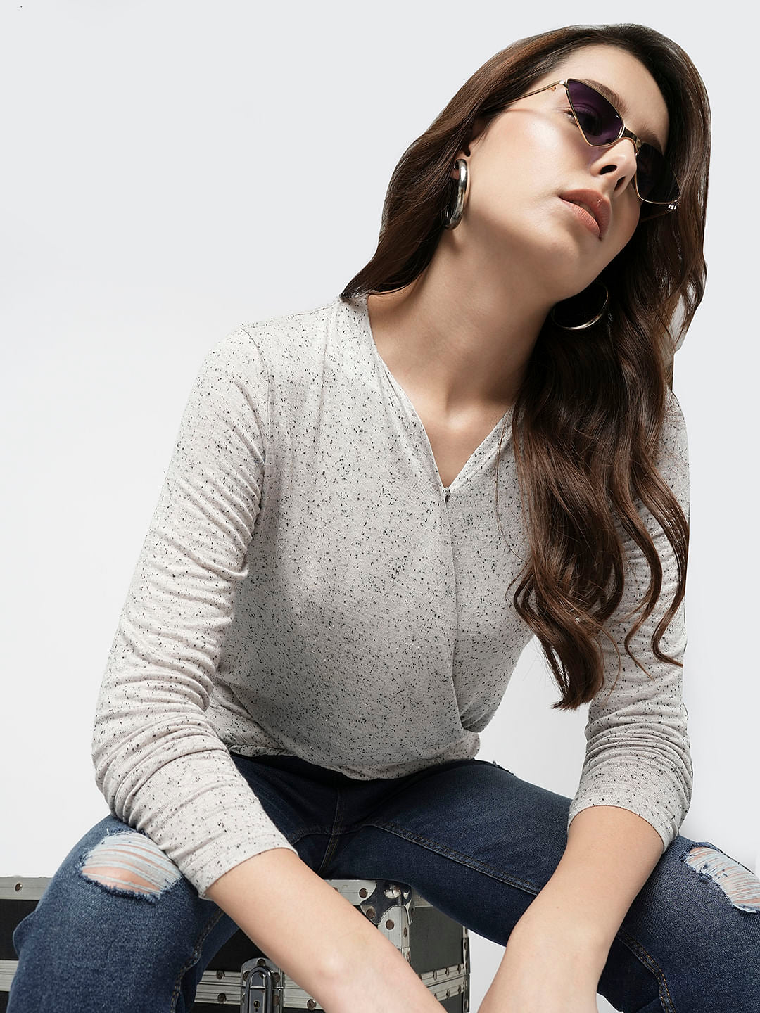 I.Scenery By Vero Moda White Printed Wrap Top