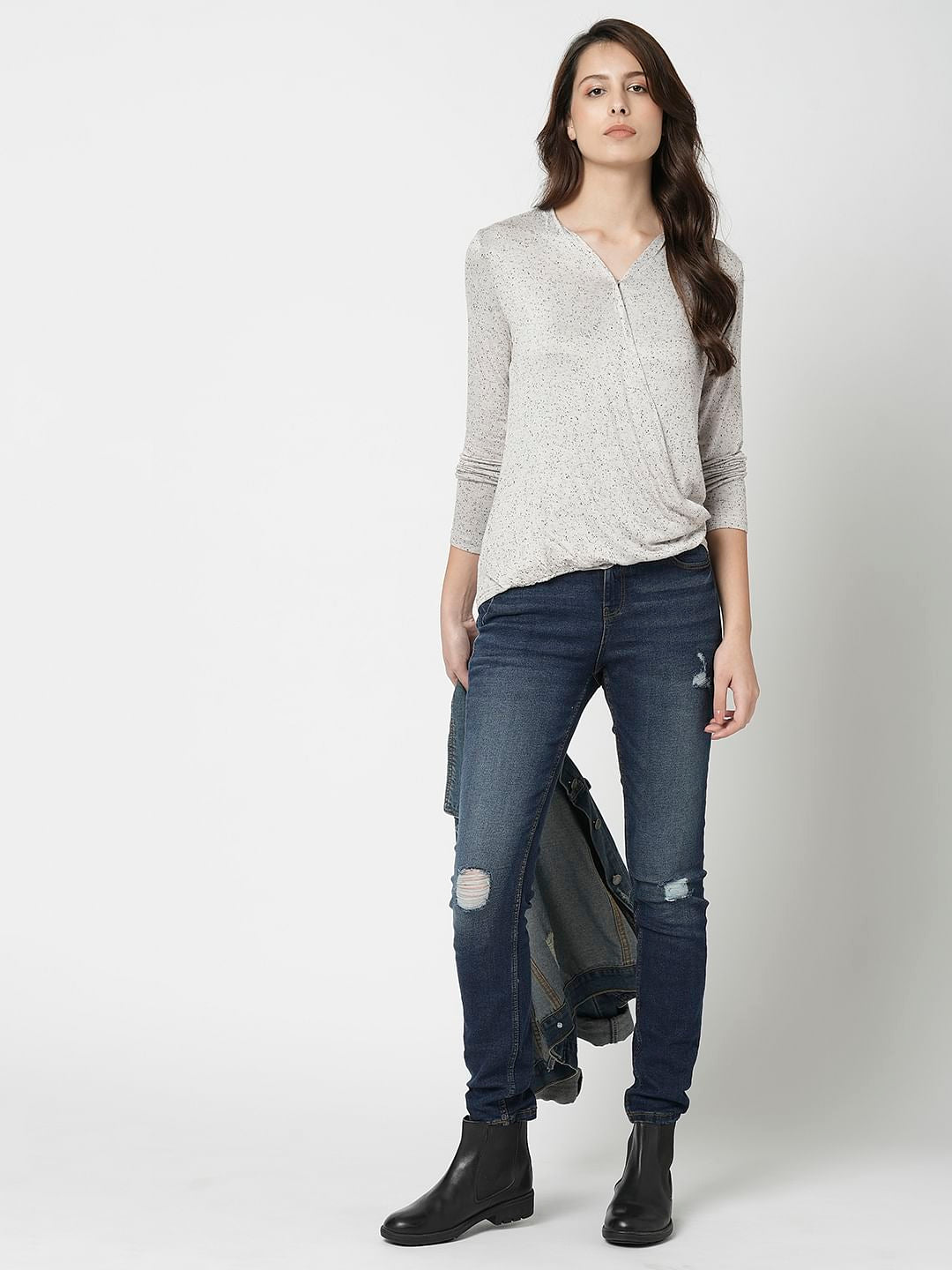 I.Scenery By Vero Moda White Printed Wrap Top