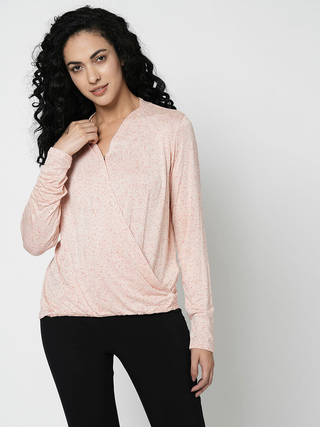 I.Scenery By Vero Moda Pink Mock Wrap Top