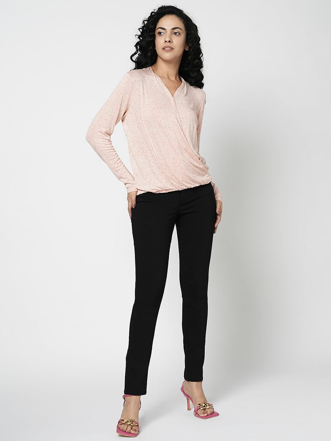 I.Scenery By Vero Moda Pink Mock Wrap Top